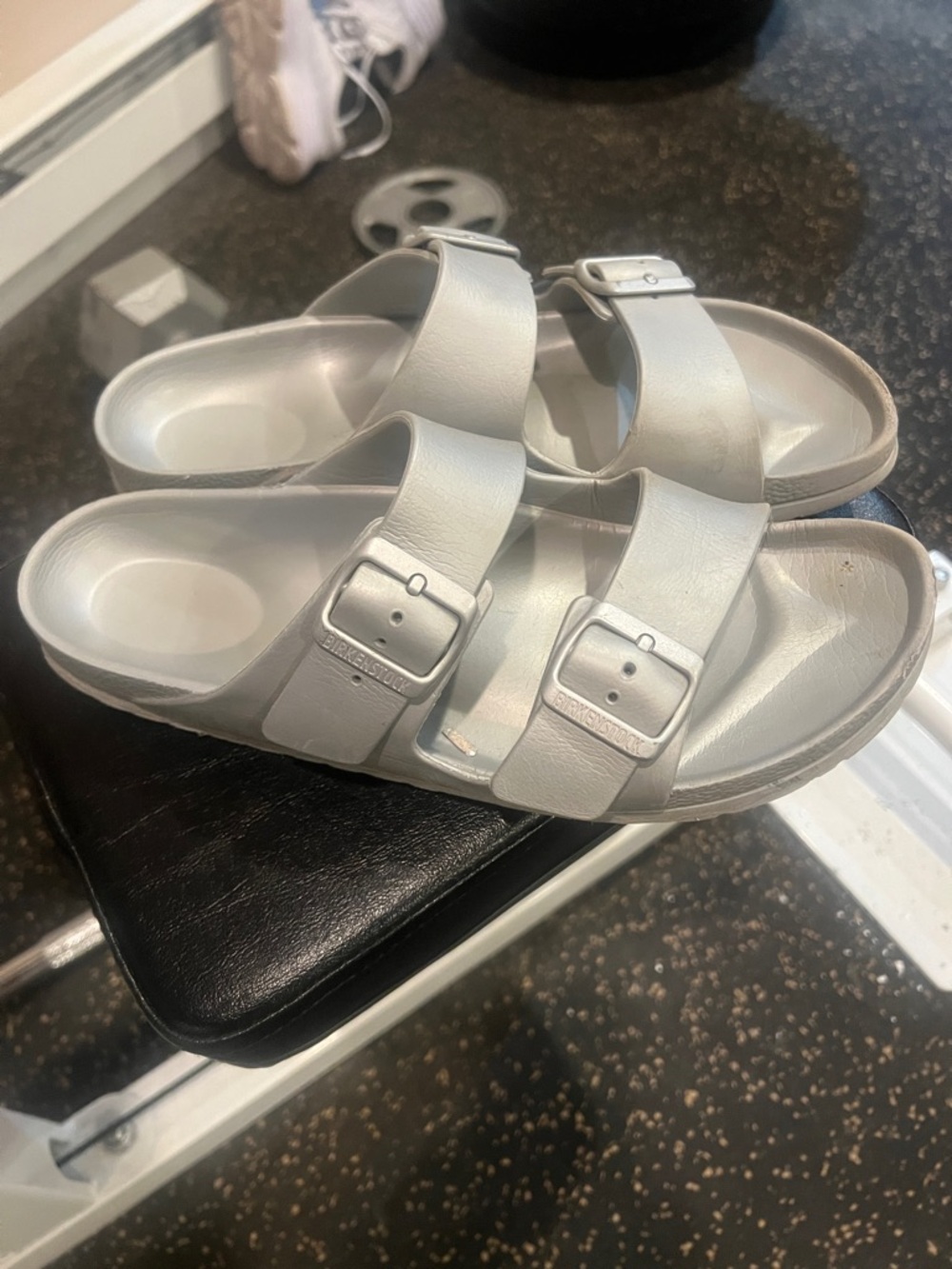 Birkenstock women Silver Double Buckle EVA Sandals